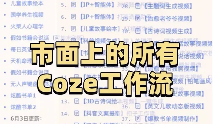 扣子coze工作流150+套成品模板直接导入AI智能体搭建从入门到精通